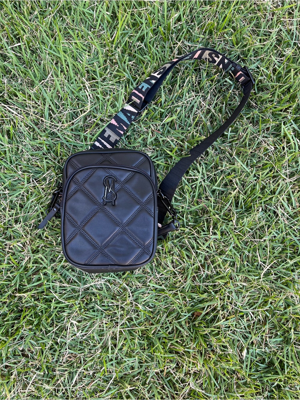 Steve Madden Black Quilted Crossbody with Branded Strap